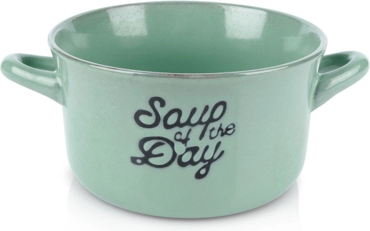 Bol ceramic pentru supă cu două mânere 600 ml, verde