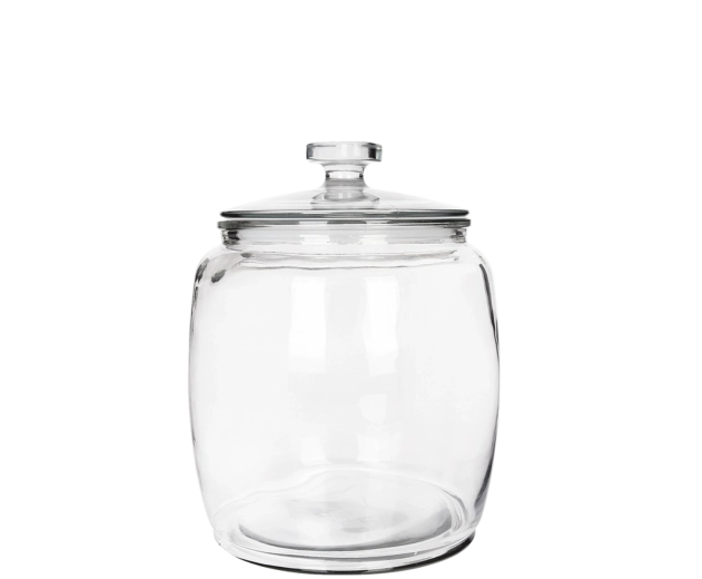 Borcan din sticlă 1,5 l cu formă rotundă și capac din sticlă