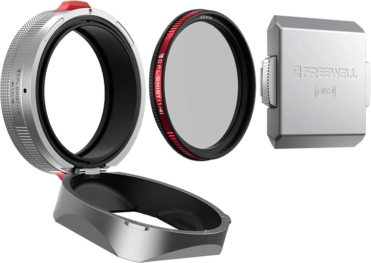 Parasolar Freewell pentru FUJI X100 cu CPL și Black Mist integrate (argintiu)