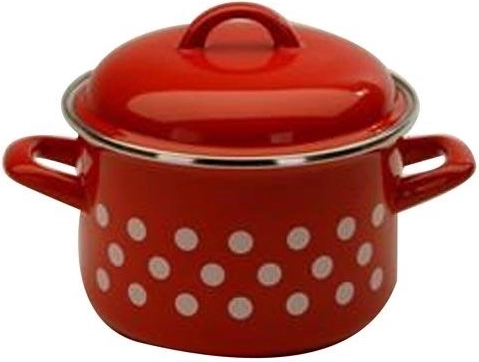 Oală emailată cu capac Puntík, 20 cm, 4 l, roșu