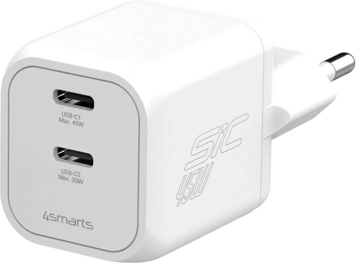 Încărcător de rețea 4smarts 45 W PD SiC Dual alb