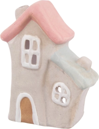 Sfeșnic ceramic în formă de căsuță, bej