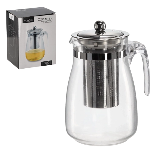 Cană de sticlă termorezistentă cu sită din inox 900 ml