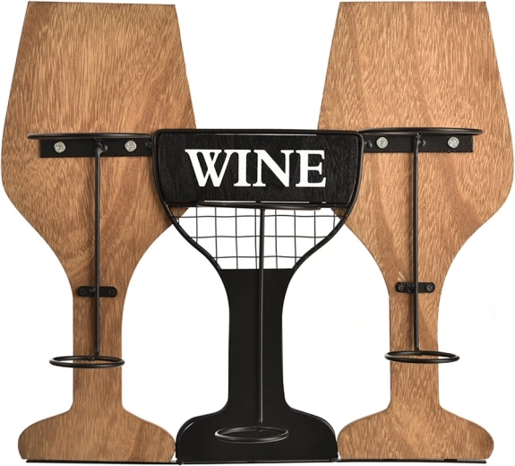 Suport de vin cu design din lemn și metal 39 × 11 × 35 cm