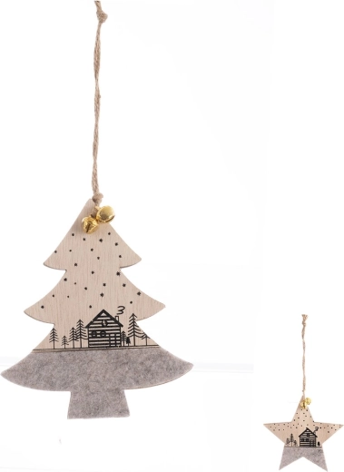 Decorațiune de Crăciun suspendată din lemn și fetru, bej, 11 × 13 cm (2 variante)