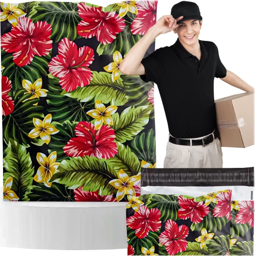 Plicuri poștale din folie cu motiv floral tropical 255 × 370 mm, 50 buc
