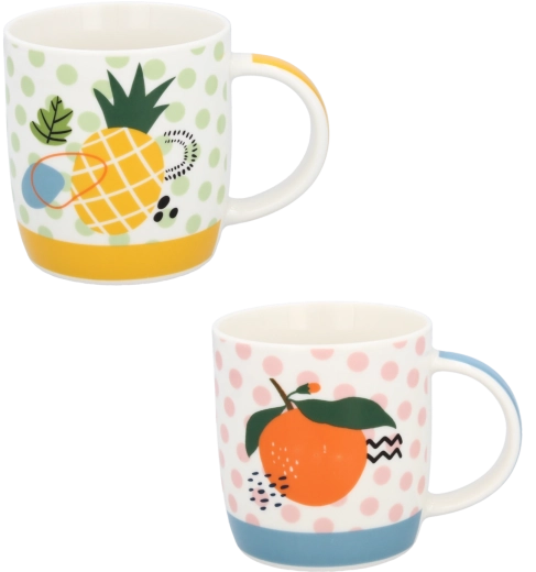 Cană din porțelan cu motiv tropical de ananas și portocală 365 ml
