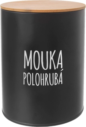 Cutie din tablă pentru făină semialbă cu capac din bambus, negru