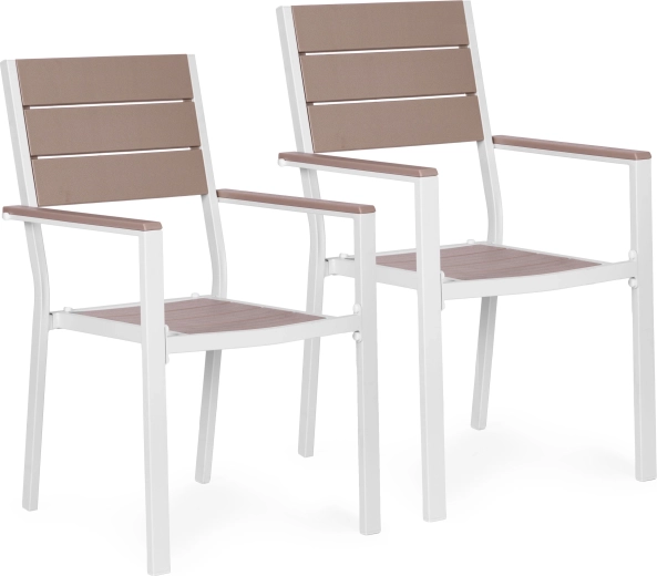 Set de 2 scaune de grădină din oțel și HDPE, alb – MultiGarden