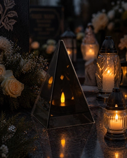 Felinar decorativ LED tip piramidă 12 × 12 × 19 cm cu efect de flacără