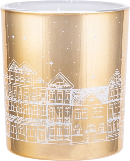 Suport de lumânare din sticlă Kamieniczki, auriu la exterior cu interior deschis, 9 × 10 cm