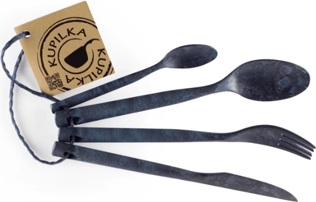 Set de tacâmuri Kupilka pentru natură – furculiță, lingură, cuțit și linguriță de ceai, albastru