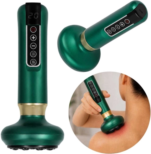 Aparat electric manual de masaj cu funcție de ventuze chinezești, USB, verde