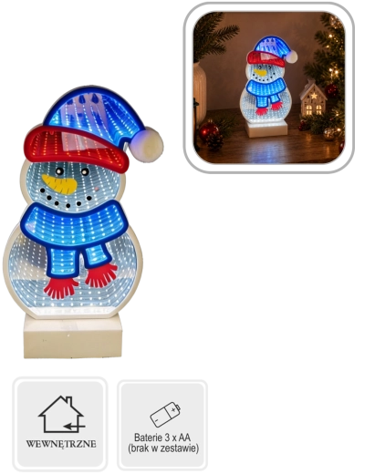 Decorațiune de Crăciun 3D, om de zăpadă, cu efect LED Infinity