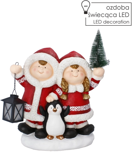 Figurină decorativă de Crăciun copii cu felinar cu iluminare LED - 1 bucată