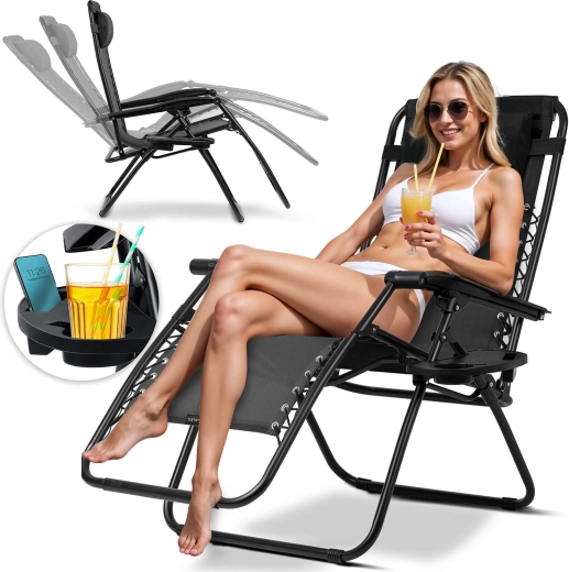 Șezlong de grădină pliabil cu pernă Sofotel ChillWell, negru