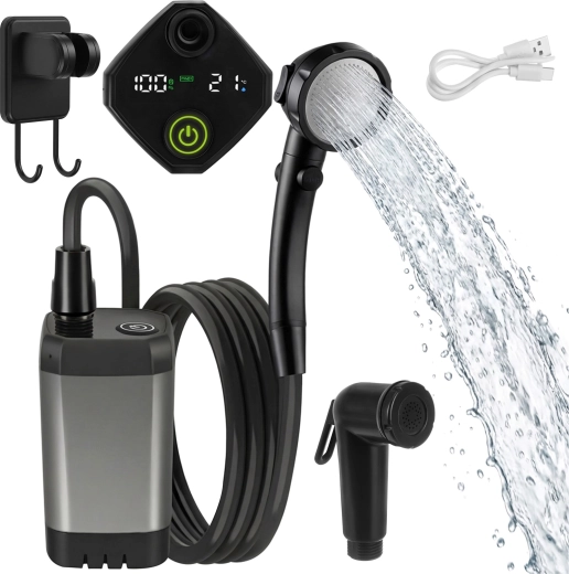 Duș turistic pe acumulator 6000 mAh Trizand cu pompă și încărcare USB-C
