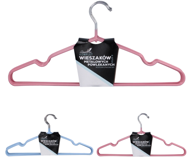 Set de 8 umerașe metalice cu înveliș PVC – roz și albastru