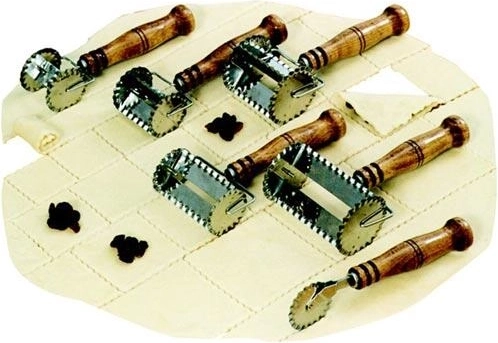 Rulou pentru aluat cu tăietor pătrat 3 × 3 cm, inox cu mâner din lemn