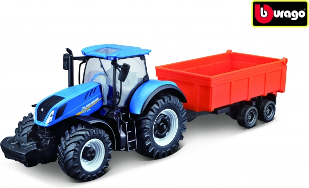Bburago Farmland tractor NEW HOLLAND T7.315 HD cu remorcă basculantă 10 cm
