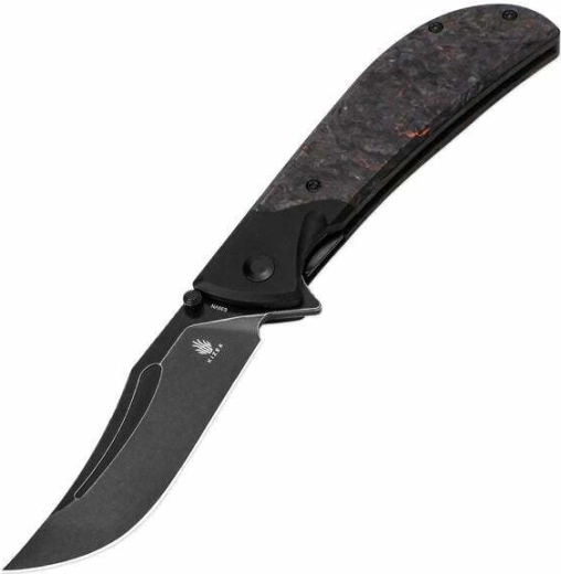 Kizer Phoenix cuțit de buzunar 9 cm, Black Stonewash, negru/portocaliu, FAT Carbon și aluminiu