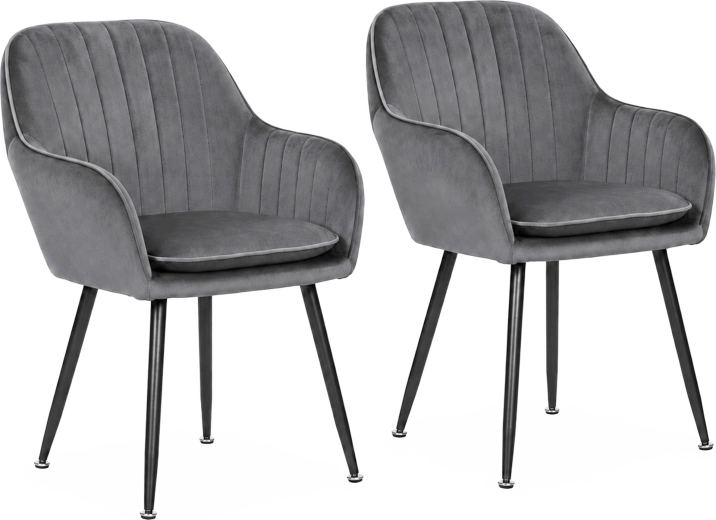 ModernHome set de 2 scaune de dining tapițate cu catifea, cu cotiere, gri închis