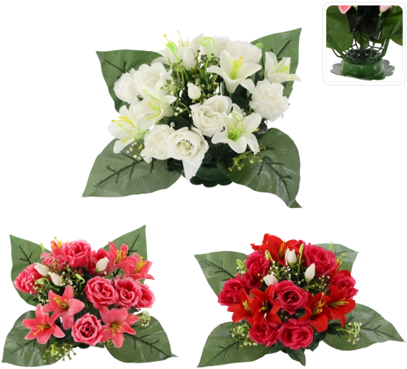 Aranjament floral artificial trandafiri și crini 25 × 27 × 27 cm, mix de culori