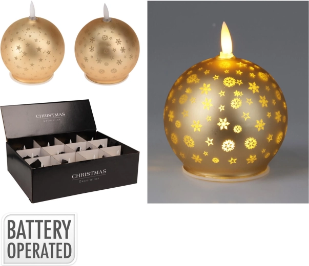 Lumânare LED sferică 10 cm auriu – alb cald