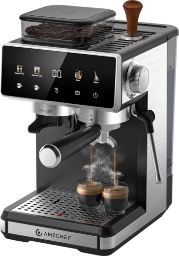 Espressor manual AMZCHEF cu râșniță încorporată, 20 bar, argintiu