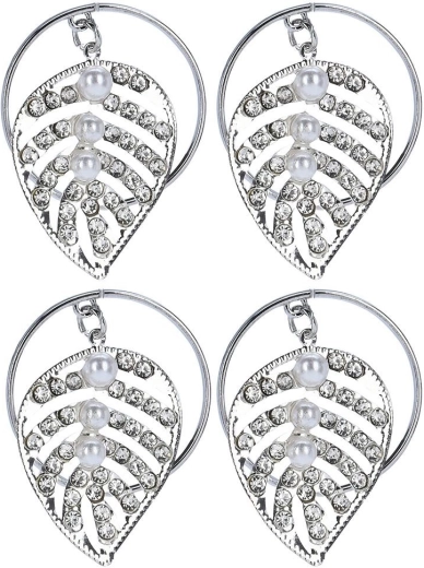 Ineluri pentru șervețele cu frunze ornamentale, set 4 buc, argintii