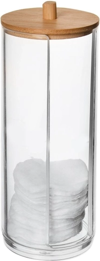 Dozator pentru dischete demachiante WHITNEY din acril cu capac din bambus