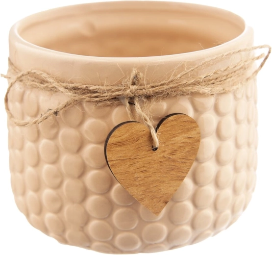 Ghiveci ceramic bej cu lemn 13 cm
