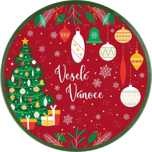 Tavă rotundă de Crăciun din tablă cu brăduț 26 × 2,5 cm - 1 bucată