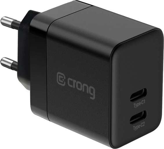 Încărcător de rețea ultracompact GaN 2× USB‑C 35 W PD 3.0 cu PPS, negru