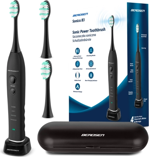 Periuță de dinți sonică cu husă Berdsen Sonica B3 neagră
