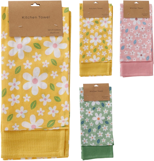 Set de 2 prosoape de bucătărie cu motiv floral 70 × 45 cm