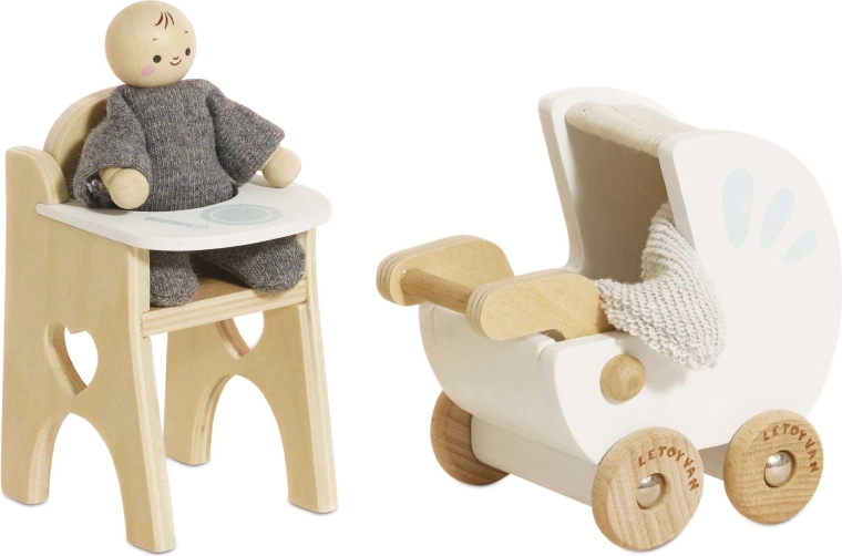 Le Toy Van set din lemn pentru camera copiilor în casa de păpuși, cu bebeluș