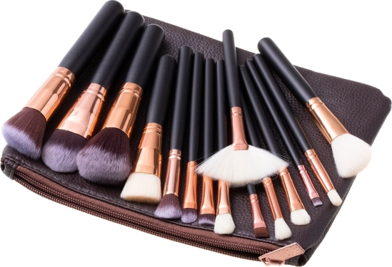 Set pensule make-up 15 buc cu husă - maro
