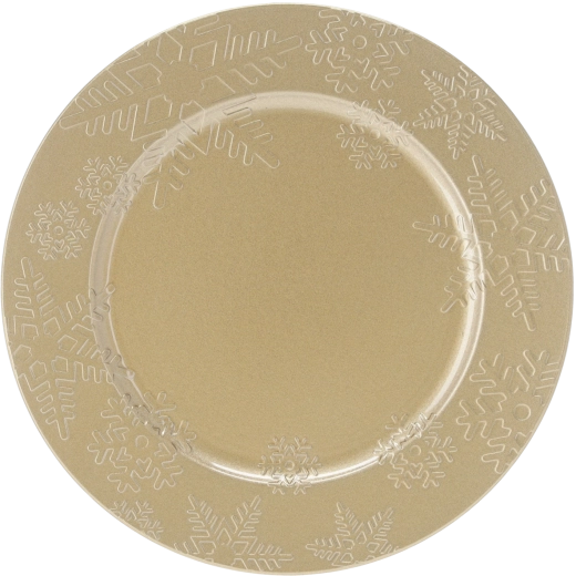 Suport rotund auriu pentru farfurii cu model fulgi de zăpadă 33 cm