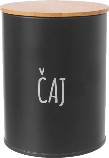 Doză de depozitare pentru ceai Black cu capac din bambus, diametru 9,5 cm