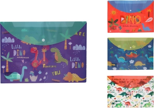 Mapă din plastic cu capse, motiv dinozauri, 36 × 26 cm