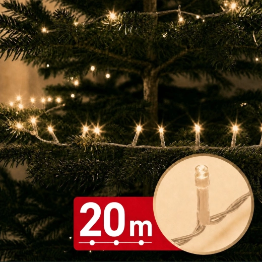 Ghirlandă luminoasă LED cu temporizator, 20 m, 400 LED-uri, alb cald