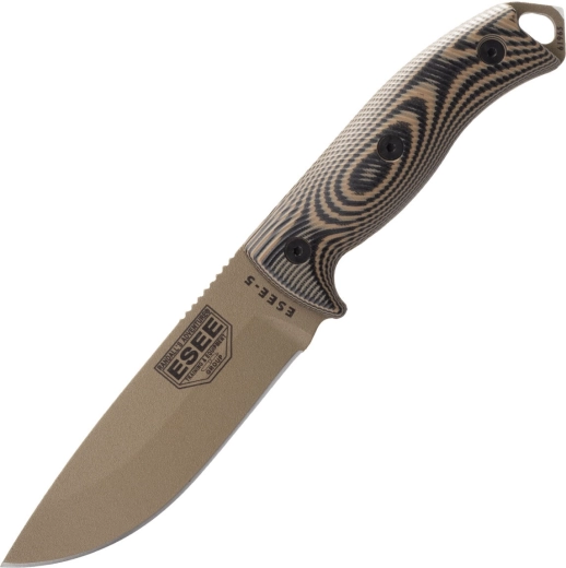 Cuțit de supraviețuire ESEE Model 5, lamă 13,2 cm, Dark Earth, G10, teacă Kydex