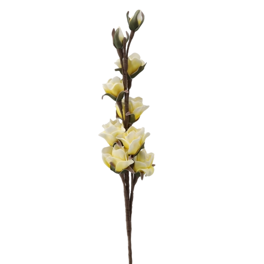 Trandafir decorativ artificial pe tulpină, cu 7 flori, 90 cm, galben