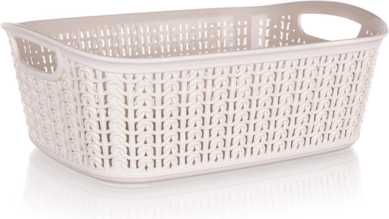 Coș din plastic cu aspect de ratan, 3 l, crem, 26,5 × 20 × 9,5 cm