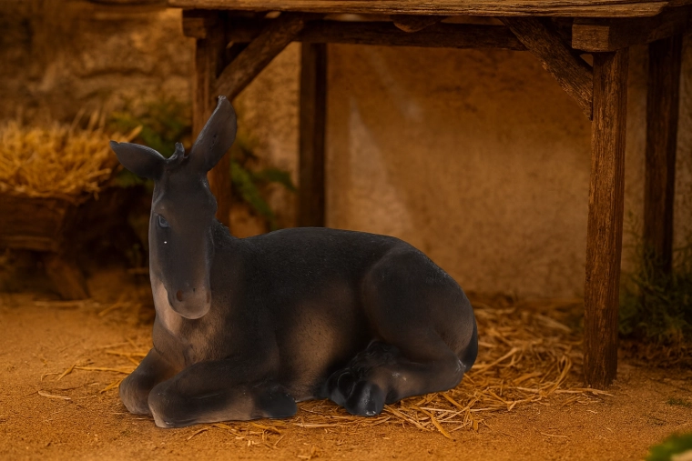 Figurină măgăruș culcat din polirezina pentru iesle 14 × 26 × 21 cm