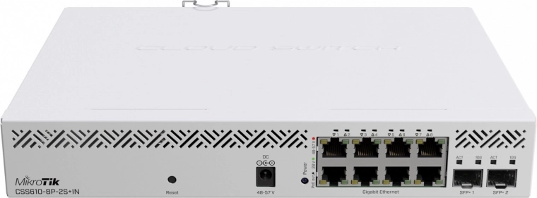 Switch PoE de rețea MIKROTIK cu 8 porturi și 2× SFP+ 10Gb/s