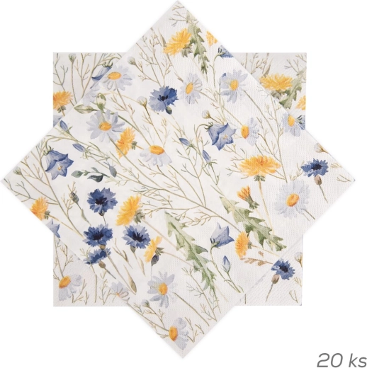 Șervețele de hârtie cu motiv de flori de primăvară, albastre, 33 × 33 cm, 20 buc.