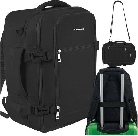 Rucsac de călătorie 20 l 40 × 25 × 20 cm negru TRIZAND 2 în 1 rucsac/geantă de umăr
