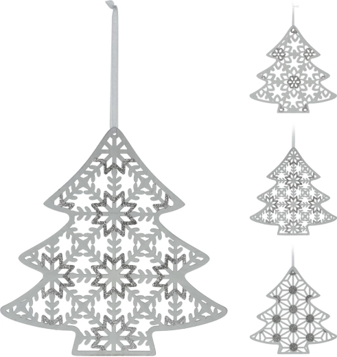 Decorațiune atârnată din lemn în formă de brad, 30 cm, albă